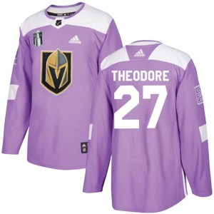 Adidas Shea Theodore Vegas Golden Knights Men's Authentic Fights Cancer Practice 2023 Stanley Cup Final Jersey - Purple