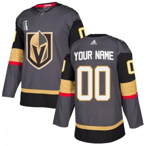 Adidas Custom Vegas Golden Knights Men's Authentic Custom Gray Home 2023 Stanley Cup Final Jersey - Gold
