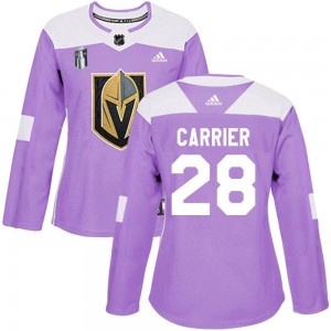 Adidas William Carrier Vegas Golden Knights Women's Authentic Fights Cancer Practice 2023 Stanley Cup Final Jersey - Purple