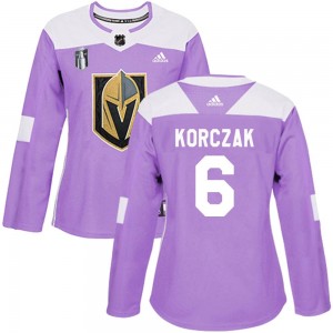 Adidas Kaedan Korczak Vegas Golden Knights Women's Authentic Fights Cancer Practice 2023 Stanley Cup Final Jersey - Purple