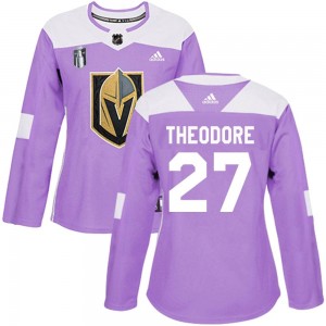 Adidas Shea Theodore Vegas Golden Knights Women's Authentic Fights Cancer Practice 2023 Stanley Cup Final Jersey - Purple