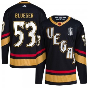 Adidas Teddy Blueger Vegas Golden Knights Youth Authentic Black Reverse Retro 2.0 2023 Stanley Cup Final Jersey - Blue