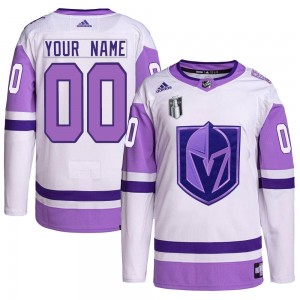 Adidas Custom Vegas Golden Knights Youth Authentic Custom Hockey Fights Cancer Primegreen 2023 Stanley Cup Final Jersey - White/