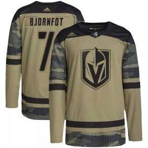 Adidas Tobias Bjornfot Vegas Golden Knights Youth Authentic Camo Military Appreciation Practice Jersey - Gold