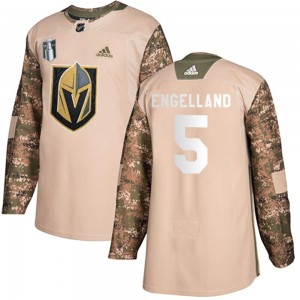 Adidas Deryk Engelland Vegas Golden Knights Youth Authentic Camo Veterans Day Practice 2023 Stanley Cup Final Jersey - Gold