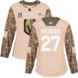 Adidas Shea Theodore Vegas Golden Knights Women's Authentic Camo Veterans Day Practice 2023 Stanley Cup Final Jersey - Gold