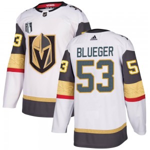 Adidas Teddy Blueger Vegas Golden Knights Youth Authentic White Away 2023 Stanley Cup Final Jersey - Blue