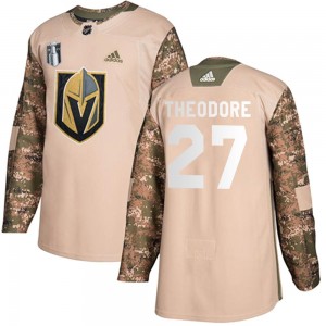 Adidas Shea Theodore Vegas Golden Knights Men's Authentic Camo Veterans Day Practice 2023 Stanley Cup Final Jersey - Gold