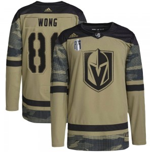 Adidas Tyler Wong Vegas Golden Knights Men's Authentic Camo Military Appreciation Practice 2023 Stanley Cup Final Jersey - Gold