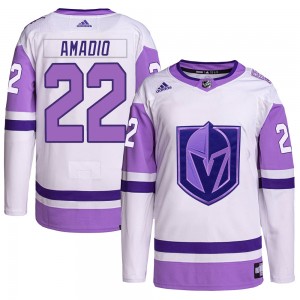 Adidas Michael Amadio Vegas Golden Knights Men's Authentic Hockey Fights Cancer Primegreen Jersey - White/Purple
