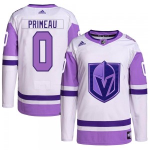 Adidas Mason Primeau Vegas Golden Knights Men's Authentic Hockey Fights Cancer Primegreen Jersey - White/Purple
