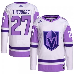 Adidas Shea Theodore Vegas Golden Knights Men's Authentic Hockey Fights Cancer Primegreen Jersey - White/Purple