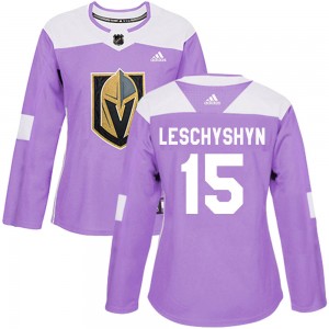 Adidas Jake Leschyshyn Vegas Golden Knights Women's Authentic Fights Cancer Practice Jersey - Purple