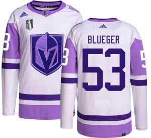 Adidas Teddy Blueger Vegas Golden Knights Youth Authentic Hockey Fights Cancer 2023 Stanley Cup Final Jersey - Blue