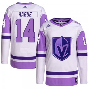 Adidas Nicolas Hague Vegas Golden Knights Youth Authentic Hockey Fights Cancer Primegreen Jersey - White/Purple