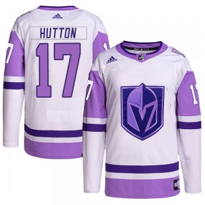 Adidas Ben Hutton Vegas Golden Knights Youth Authentic Hockey Fights Cancer Primegreen Jersey - White/Purple