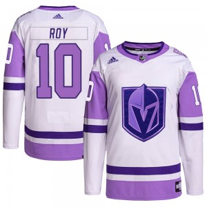 Adidas Nicolas Roy Vegas Golden Knights Youth Authentic Hockey Fights Cancer Primegreen Jersey - White/Purple