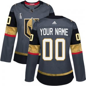Adidas Custom Vegas Golden Knights Women's Authentic Custom Gray Home 2023 Stanley Cup Final Jersey - Gold