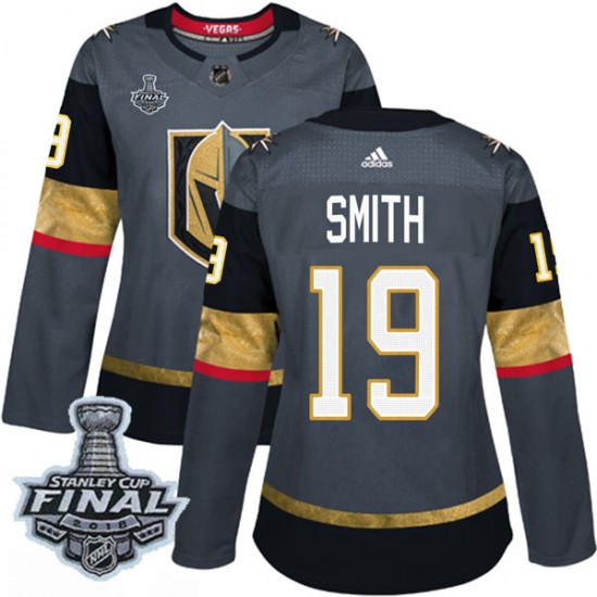 Adidas Reilly Smith Vegas Golden Knights Women's Authentic Gray Home 2018 Stanley Cup Final Patch Jersey - Gold
