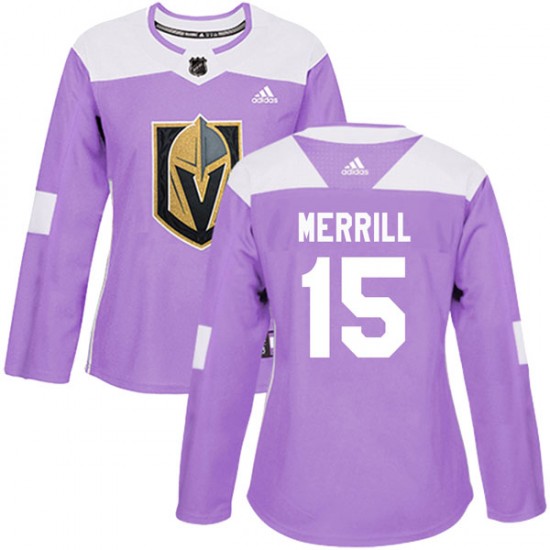 Adidas Jon Merrill Vegas Golden Knights Women's Authentic Fights Cancer Practice 2018 Stanley Cup Final Patch Jersey - Purple