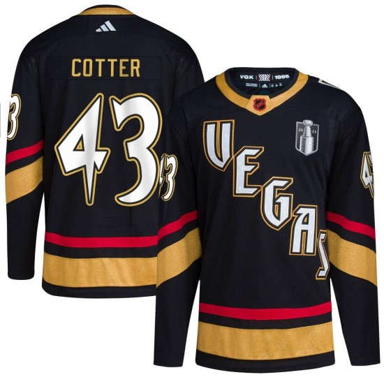 Adidas Paul Cotter Vegas Golden Knights Youth Authentic Black Reverse Retro 2.0 2023 Stanley Cup Final Jersey - Gold