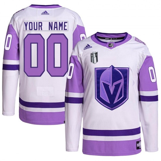 Adidas Custom Vegas Golden Knights Youth Authentic Custom Hockey Fights Cancer Primegreen 2023 Stanley Cup Final Jersey - White/
