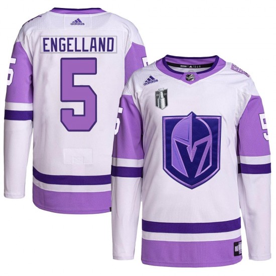 Adidas Deryk Engelland Vegas Golden Knights Youth Authentic Hockey Fights Cancer Primegreen 2023 Stanley Cup Final Jersey - Whit