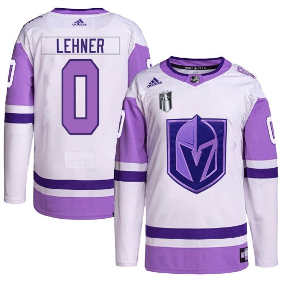Adidas Robin Lehner Vegas Golden Knights Youth Authentic Hockey Fights Cancer Primegreen 2023 Stanley Cup Final Jersey - White/P