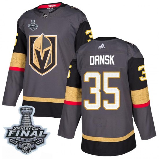 Adidas Oscar Dansk Vegas Golden Knights Men's Authentic Gray Home 2018 Stanley Cup Final Patch Jersey - Gold