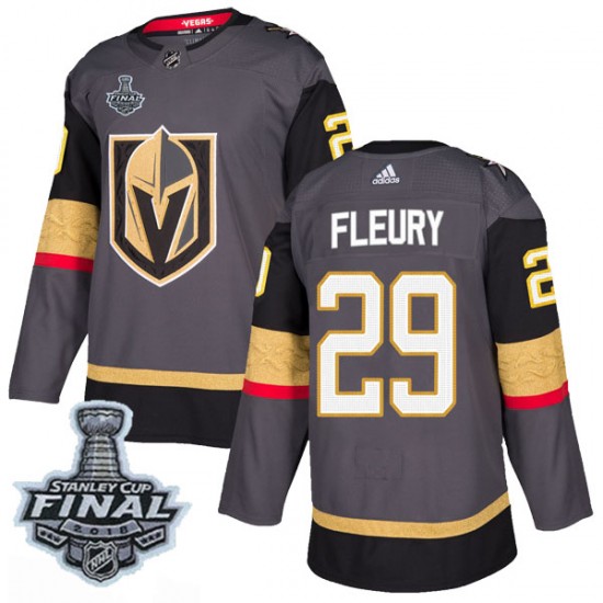 Adidas Marc-Andre Fleury Vegas Golden Knights Men's Authentic Gray Home 2018 Stanley Cup Final Patch Jersey - Gold