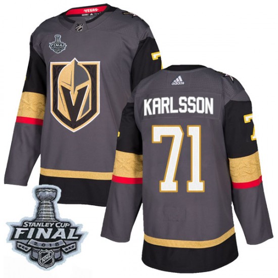 Adidas William Karlsson Vegas Golden Knights Men's Authentic Gray Home 2018 Stanley Cup Final Patch Jersey - Gold