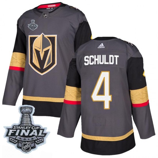 Adidas Jimmy Schuldt Vegas Golden Knights Men's Authentic Gray Home 2018 Stanley Cup Final Patch Jersey - Gold