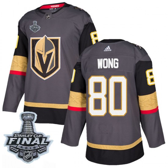 Adidas Tyler Wong Vegas Golden Knights Men's Authentic Gray Home 2018 Stanley Cup Final Patch Jersey - Gold