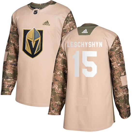 Adidas Jake Leschyshyn Vegas Golden Knights Youth Authentic Camo Veterans Day Practice Jersey - Gold