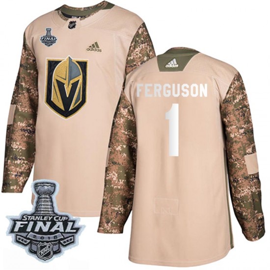 Adidas Dylan Ferguson Vegas Golden Knights Youth Authentic Camo Veterans Day Practice 2018 Stanley Cup Final Patch Jersey - Gold