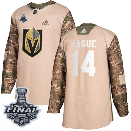 Adidas Nicolas Hague Vegas Golden Knights Youth Authentic Camo Veterans Day Practice 2018 Stanley Cup Final Patch Jersey - Gold