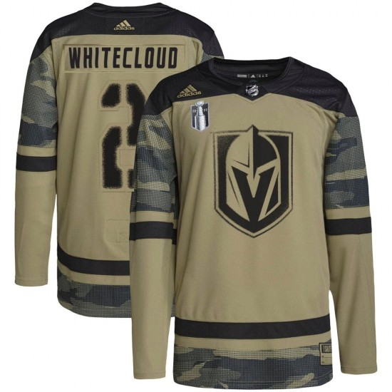Adidas Zach Whitecloud Vegas Golden Knights Men's Authentic Camo Military Appreciation Practice 2023 Stanley Cup Final Jersey - 