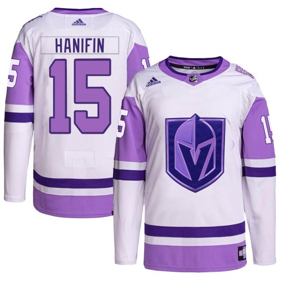 Adidas Noah Hanifin Vegas Golden Knights Men's Authentic Hockey Fights Cancer Primegreen Jersey - White/Purple