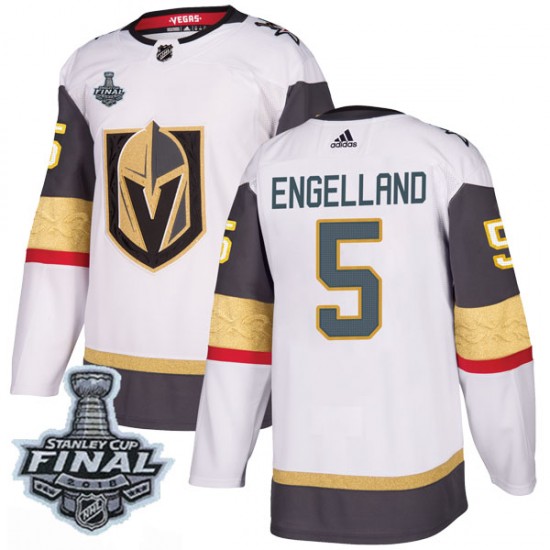 Adidas Deryk Engelland Vegas Golden Knights Youth Authentic White Away 2018 Stanley Cup Final Patch Jersey - Gold