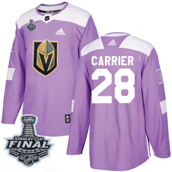 Adidas William Carrier Vegas Golden Knights Men's Authentic Fights Cancer Practice 2018 Stanley Cup Final Patch Jersey - Purple