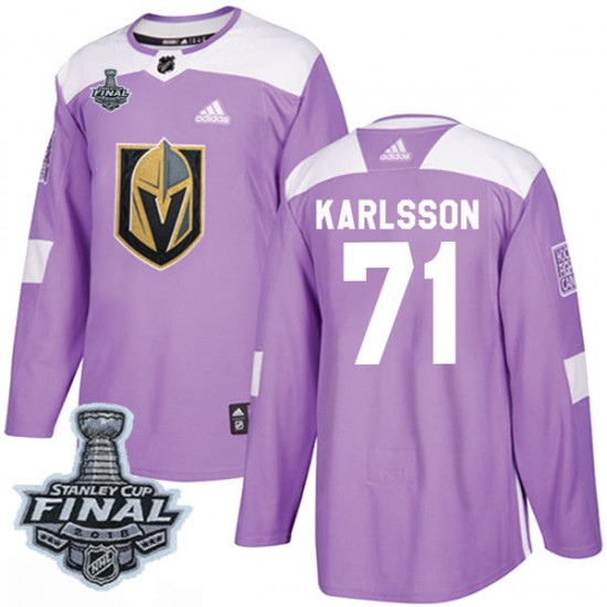 Adidas William Karlsson Vegas Golden Knights Men's Authentic Fights Cancer Practice 2018 Stanley Cup Final Patch Jersey - Purple