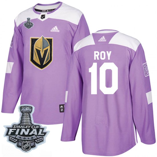 Adidas Nicolas Roy Vegas Golden Knights Men's Authentic Fights Cancer Practice 2018 Stanley Cup Final Patch Jersey - Purple
