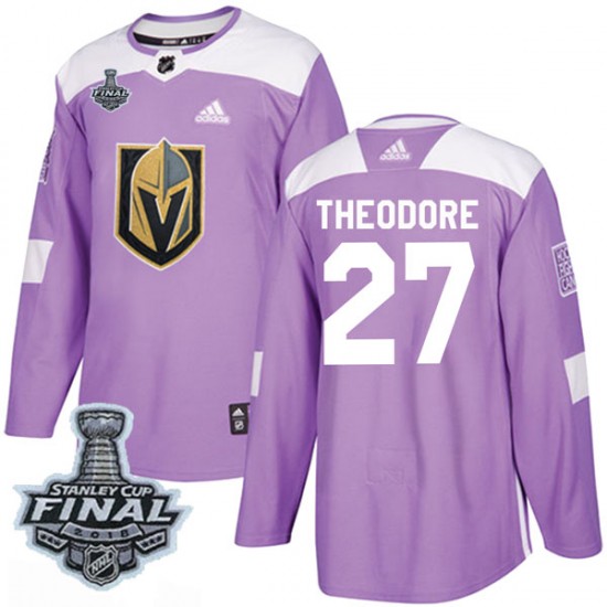 Adidas Shea Theodore Vegas Golden Knights Men's Authentic Fights Cancer Practice 2018 Stanley Cup Final Patch Jersey - Purple