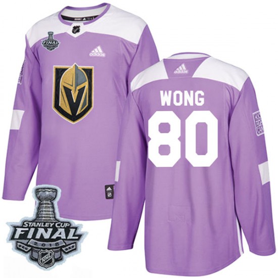 Adidas Tyler Wong Vegas Golden Knights Men's Authentic Fights Cancer Practice 2018 Stanley Cup Final Patch Jersey - Purple