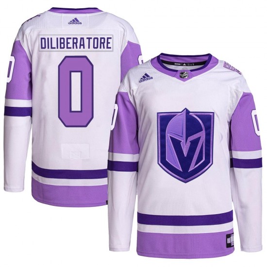 Adidas Peter DiLiberatore Vegas Golden Knights Youth Authentic Hockey Fights Cancer Primegreen Jersey - White/Purple