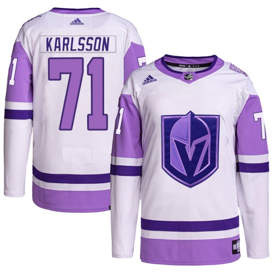 Adidas William Karlsson Vegas Golden Knights Youth Authentic Hockey Fights Cancer Primegreen Jersey - White/Purple