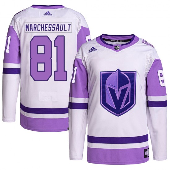 Adidas Jonathan Marchessault Vegas Golden Knights Youth Authentic Hockey Fights Cancer Primegreen Jersey - White/Purple