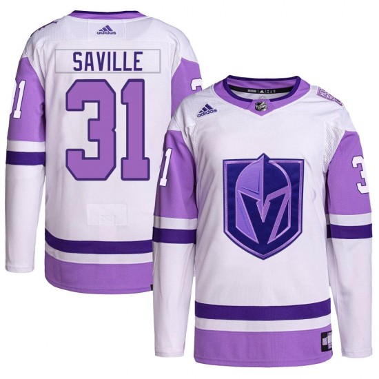 Adidas Isaiah Saville Vegas Golden Knights Youth Authentic Hockey Fights Cancer Primegreen Jersey - White/Purple