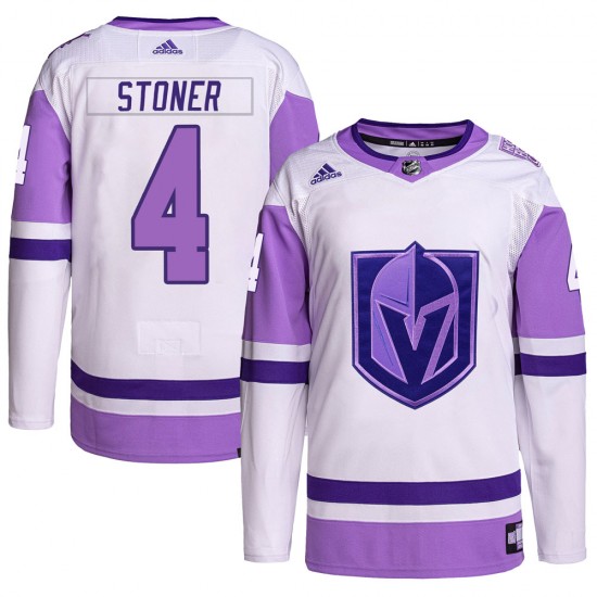 Adidas Clayton Stoner Vegas Golden Knights Youth Authentic Hockey Fights Cancer Primegreen Jersey - White/Purple