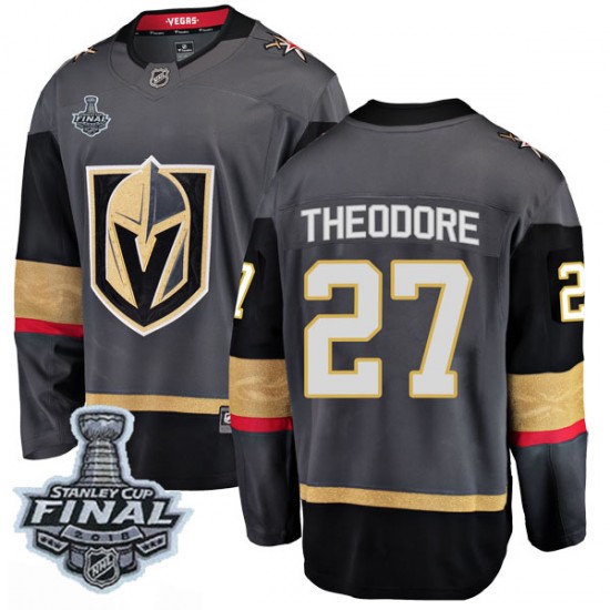Fanatics Branded Shea Theodore Vegas Golden Knights Youth Breakaway Black Home 2018 Stanley Cup Final Patch Jersey - Gold